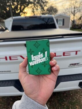 Green Monogram Money Clip Card Holder